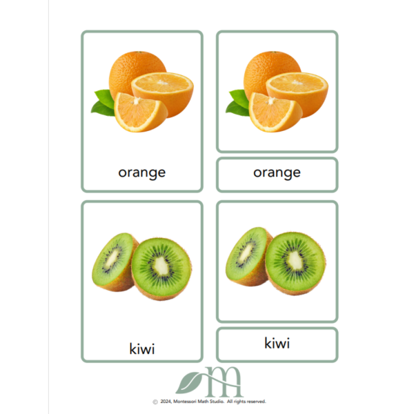 Page example of fruit three-part cards