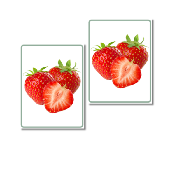 Closeup of strawberry matching cards for fruit matching card product