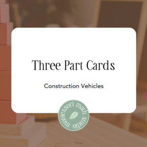 Construction vehicles three part cards title page