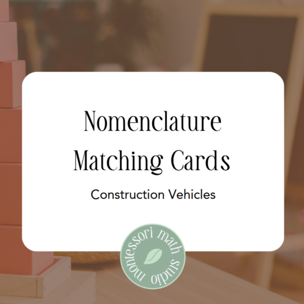 title page for construction vehicle matching cards