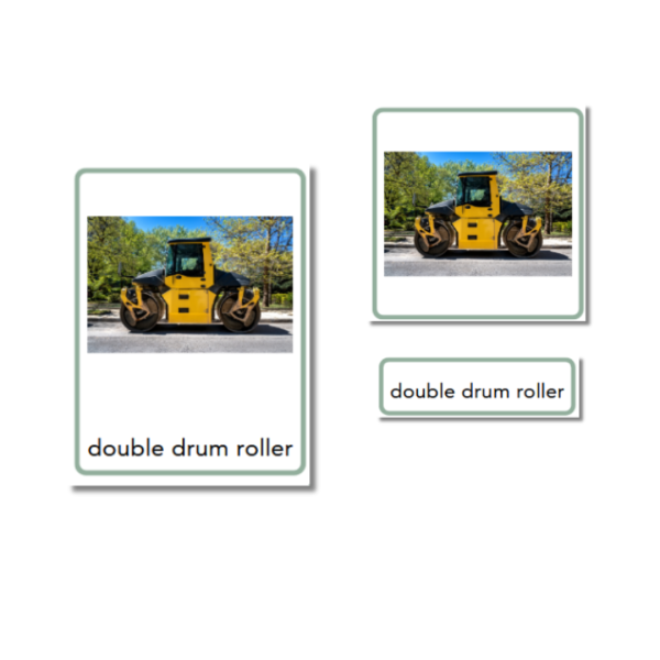 Construction vehicles three part cards example